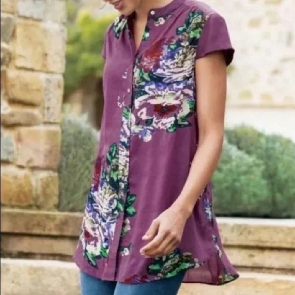 Soft Surroundings Bouquet of Roses Button Up Blouse